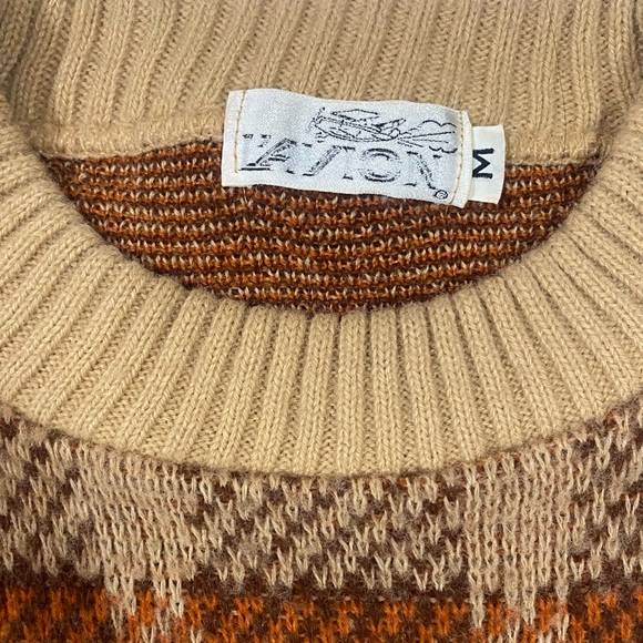 Vintage 1970’s L'Avion VA Sweater Brown/Orange Stripes & Checkered Sz Medium - Picture 3 of 7